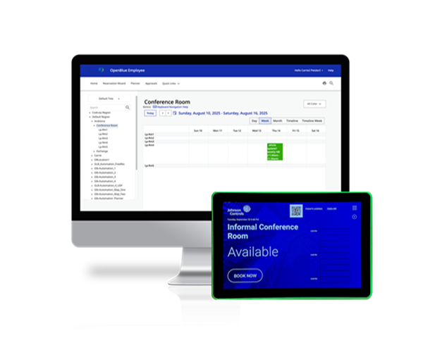 Room scheduling software user interface.