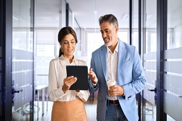 Employee using space booking software.