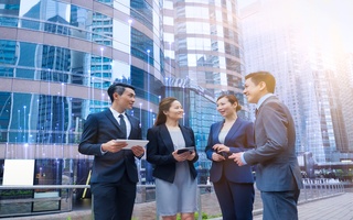 People standing in front of building
